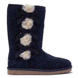 NEW BLACK UGGS KOOLABURRA VICTORIA SUEDE FAUX FUR BOW BOOTS SHOES SIZE 10